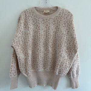 VINTAGE Leopard Print Crew Neck Sweater Pink Cream Size Large